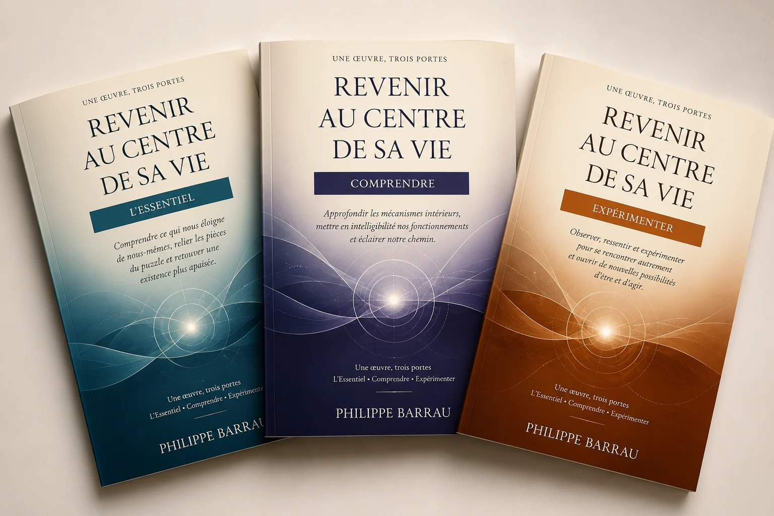 Le triptyque Revenir au centre de sa vie de Philippe Barrau : L’Essentiel, Comprendre et Expérimenter.